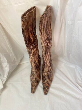 Luichiny Exotic Faux Snakeskin Knee-High Stiletto Boots – Brown/Tan, Size 9M